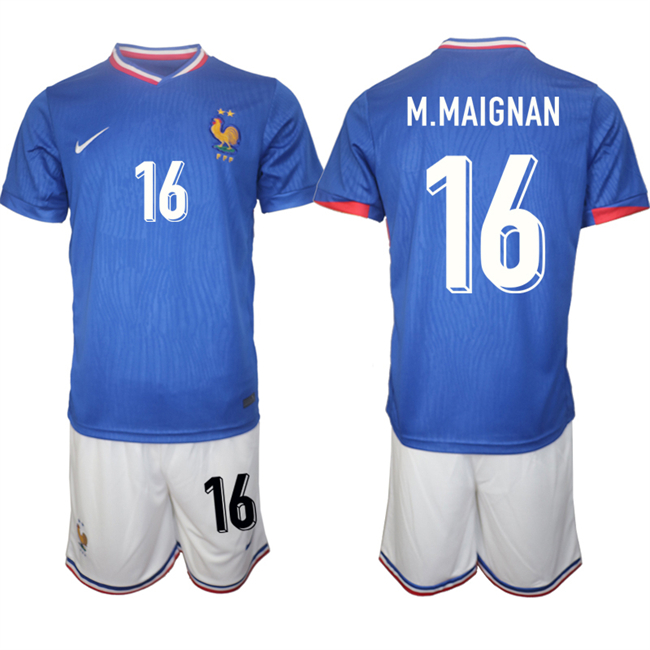 Men's France #16 Steve Mandanda Blue 2024-25 Home Soccer Jersey Suit